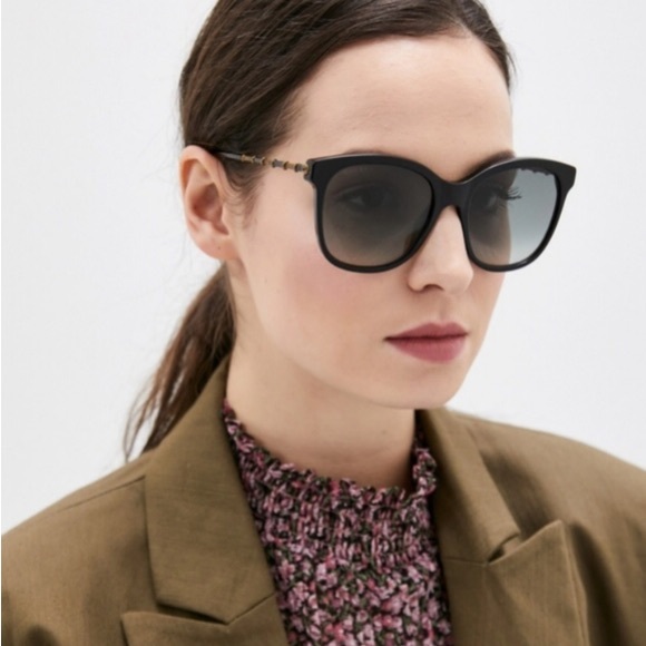 GUCCI WOMENS SQUARE BLACK GOLD GREY SUNGLASSES GG0654S-30008562-001 - Picture 3 of 12